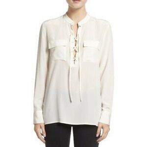 Madewell Cream Silk Lace-Up Blouse L